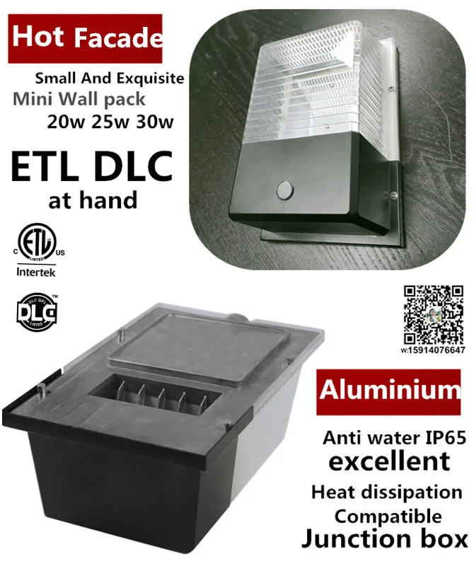 Patent Design DLC ETL Intertek Certified USA Canada Mexica Standard Outdoor Mini Wall Light 30w 20W Led Wall Pack