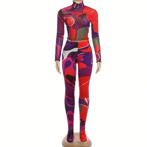 Dropshipping 2026 Boutique Ladies Girls Women Clothing Two Piece Digital Printed Pants Set