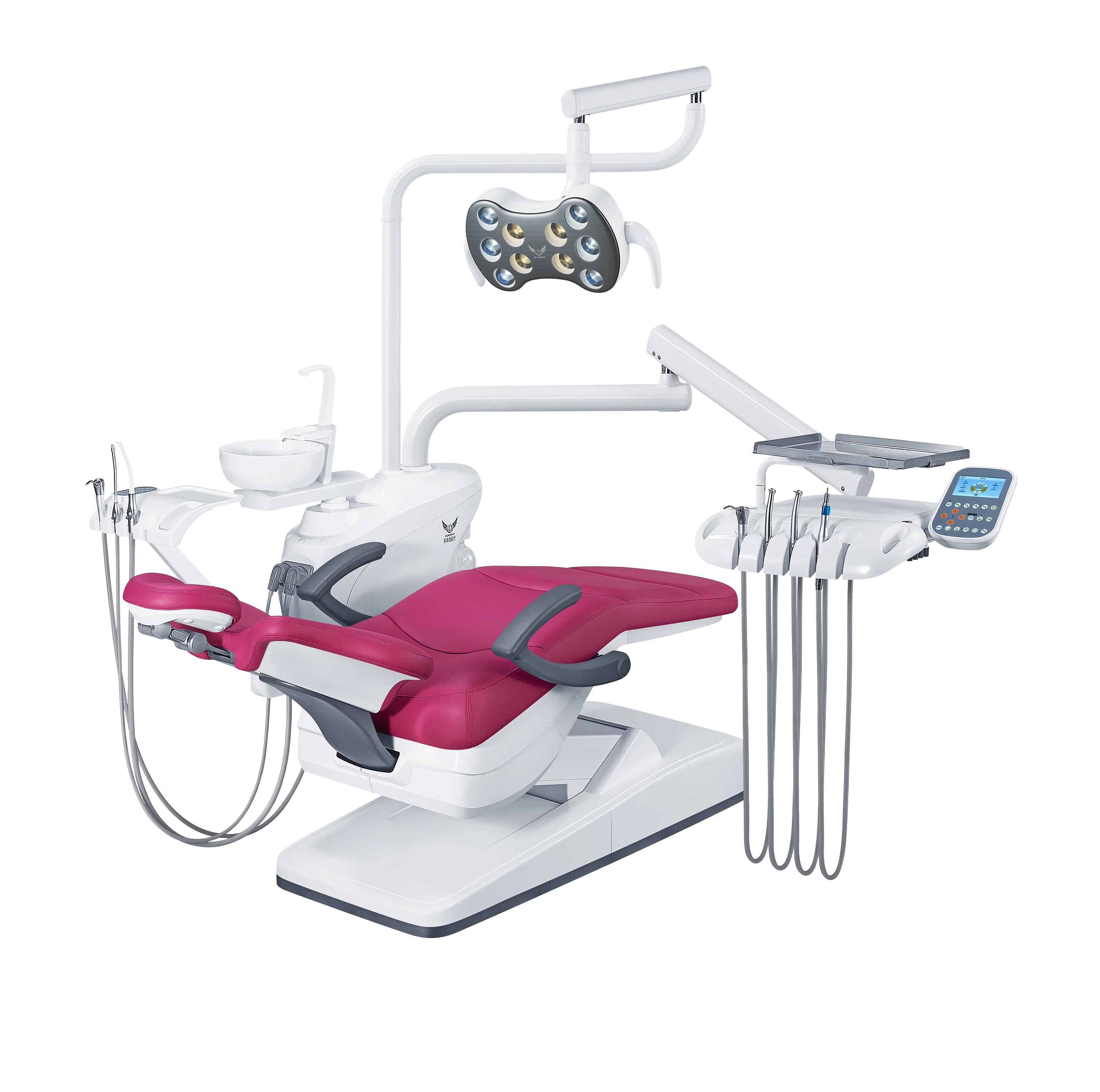 Hydraulic Dental Patient Chair with LED Light & Stool Set Leather Upholstery, CE Certified