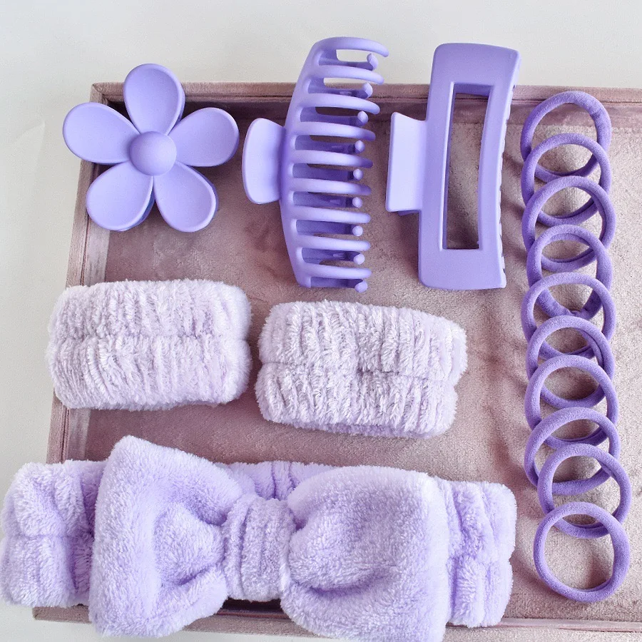 Wholesale 16pcs Set Spa Washing Fluffy Wristband Bow Headbands Flower Hair Claw Women's