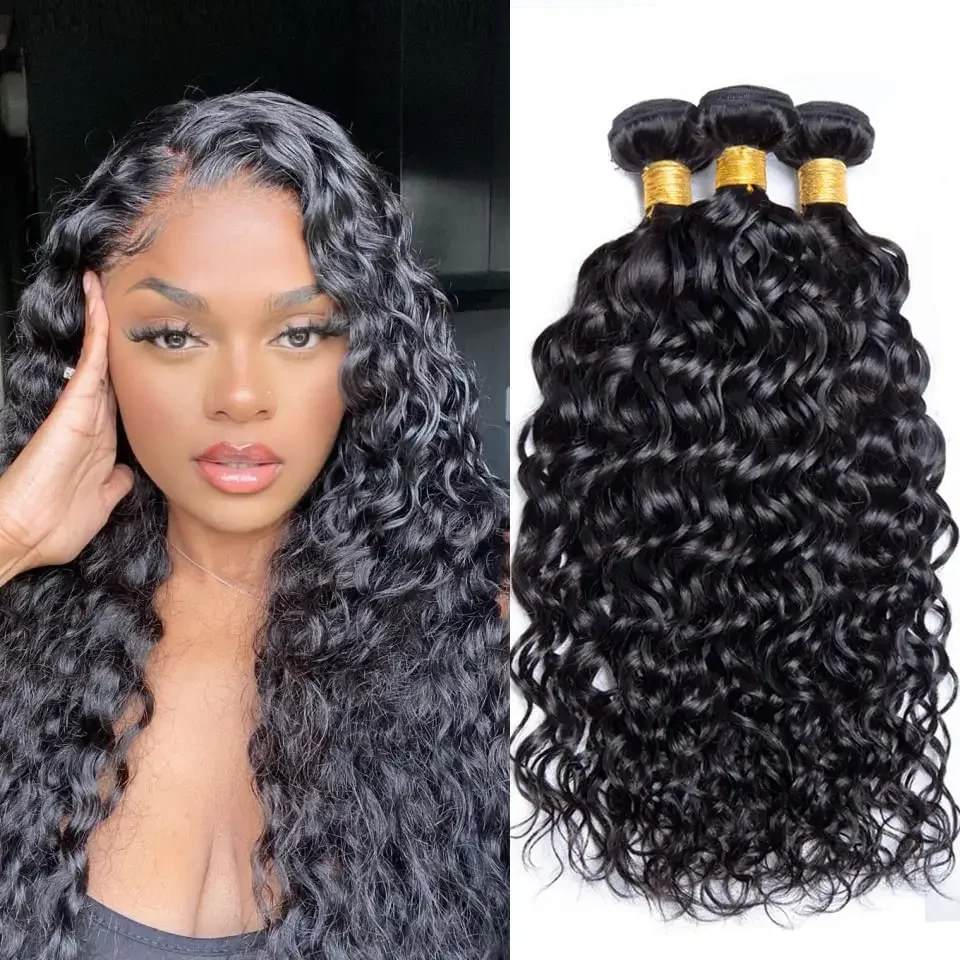 Fasci di capelli umani Water Wave Fasci di capelli brasiliani 3 o 4 pezzi Estensioni di capelli Remy neri naturali_voghion.com