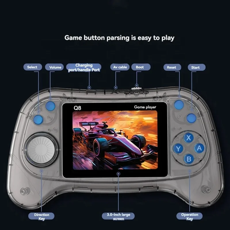 Q8 Retro Game Console Handheld Transparent Digital Video Game Player 3 Inch Screen 800 Games in 1 TV Output Support 2 Players