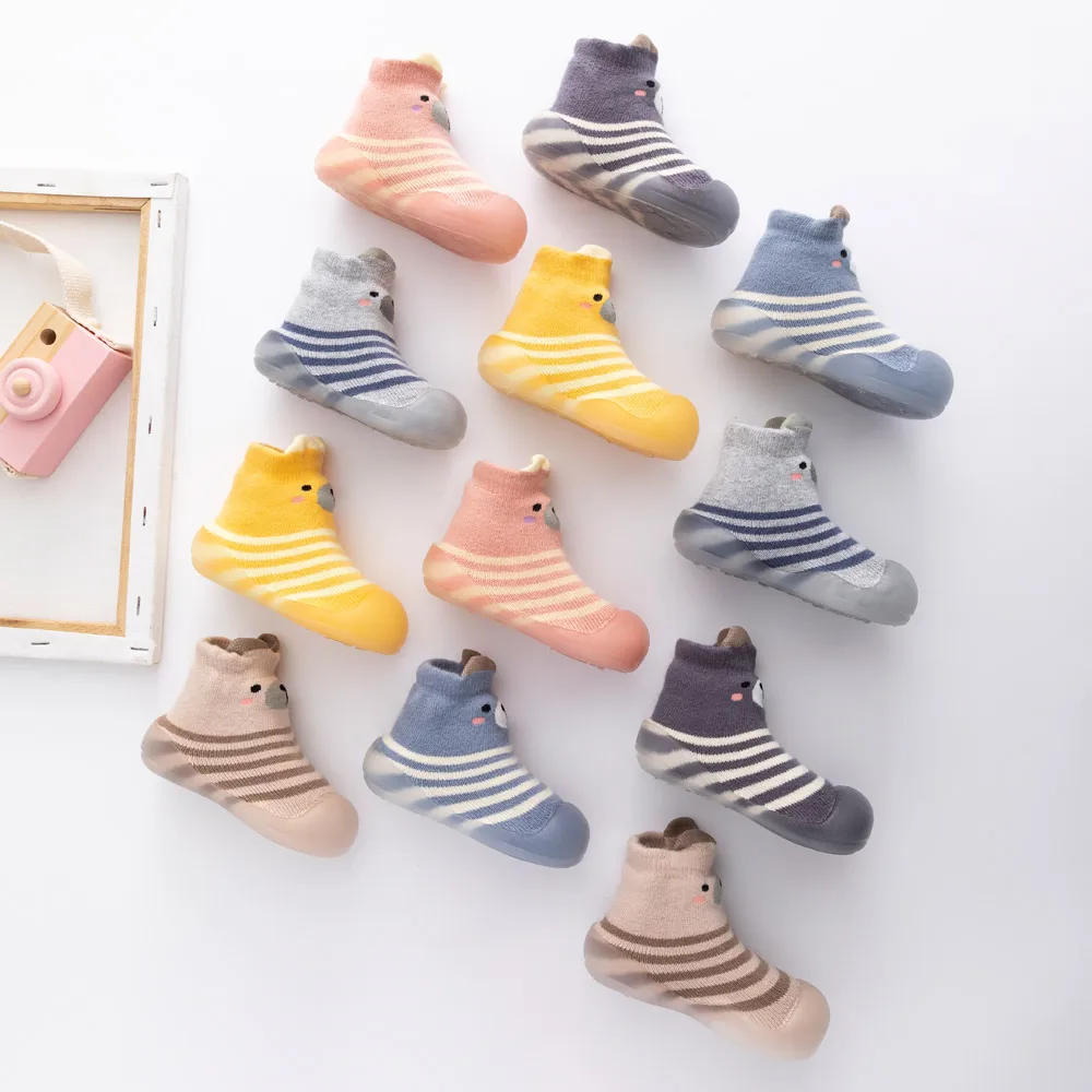 Newborn kids floor socks stripes cartoon baby toddler shoes non-slip rubber sole boys girls manufacture