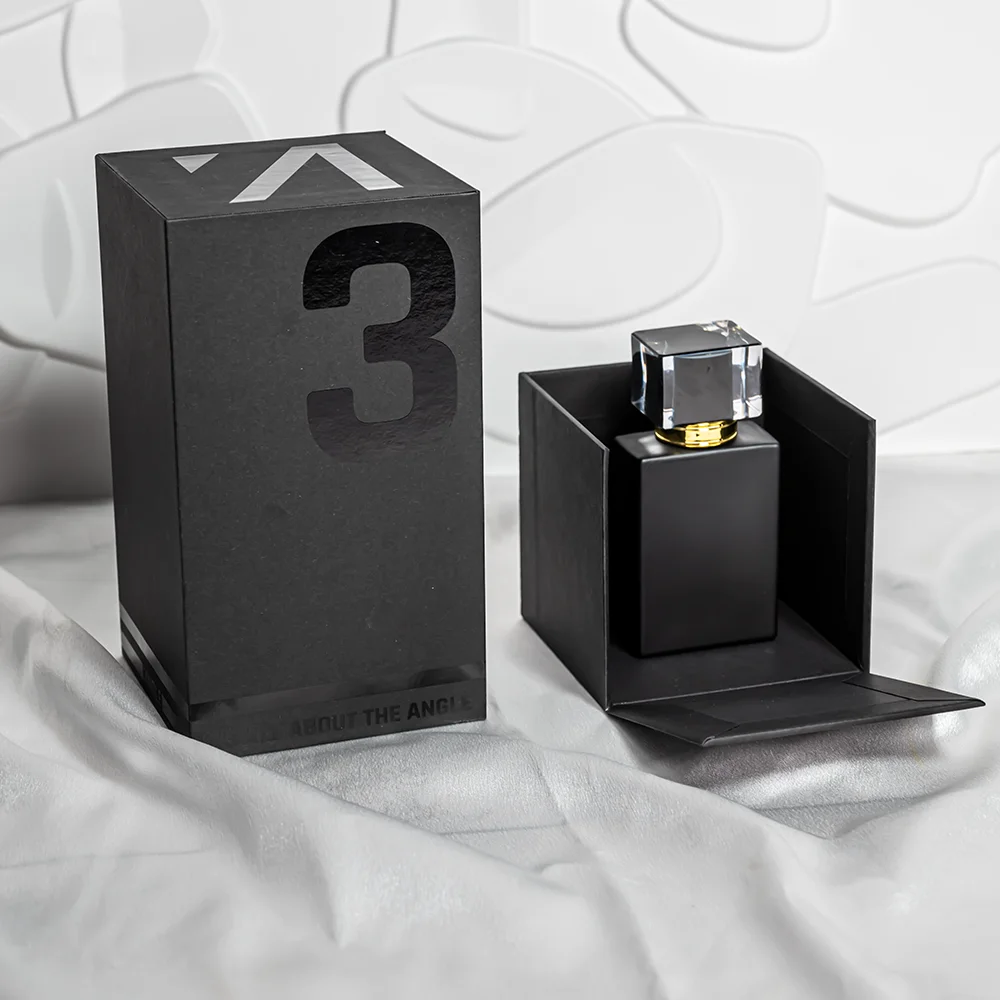 High Quality Biodegradable UV Printing Lamination Card Board Paper Gift Box Packaging Fit Bottle Black Perfume Box with Bottom