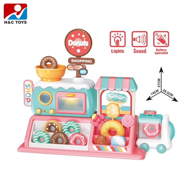 Kids Mini Candy Cart Pretend Play Food Set Donut Shop Dessert Toy