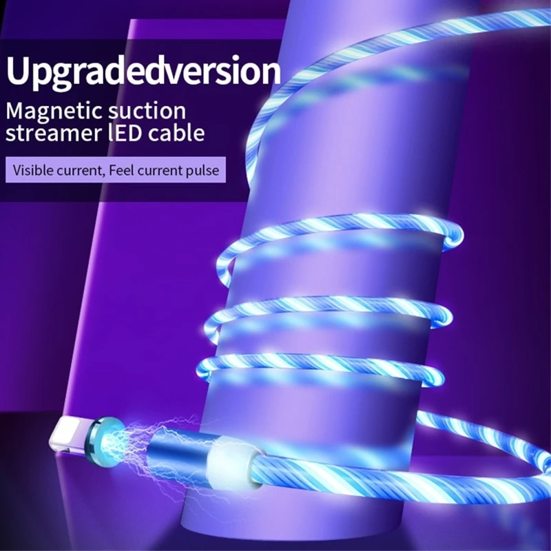 
Течет светодиодный магнитный кабель для зарядки с разъемом Micro USB Type-C для Магнит USB кабель стример телефон зарядное устройство кабель для iPhone 