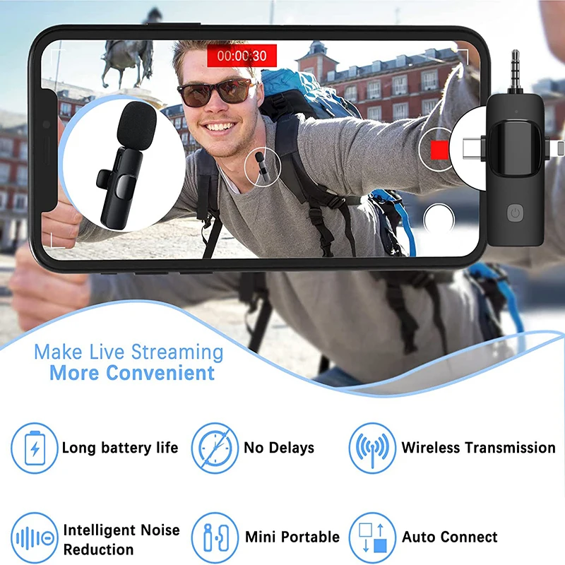 10x 3 in 1 Wireless Lavalier Microphone K15 Broadcast Lapel Microphones for Live Broadcast Gaming Phone Mic Noise Reduction Wire