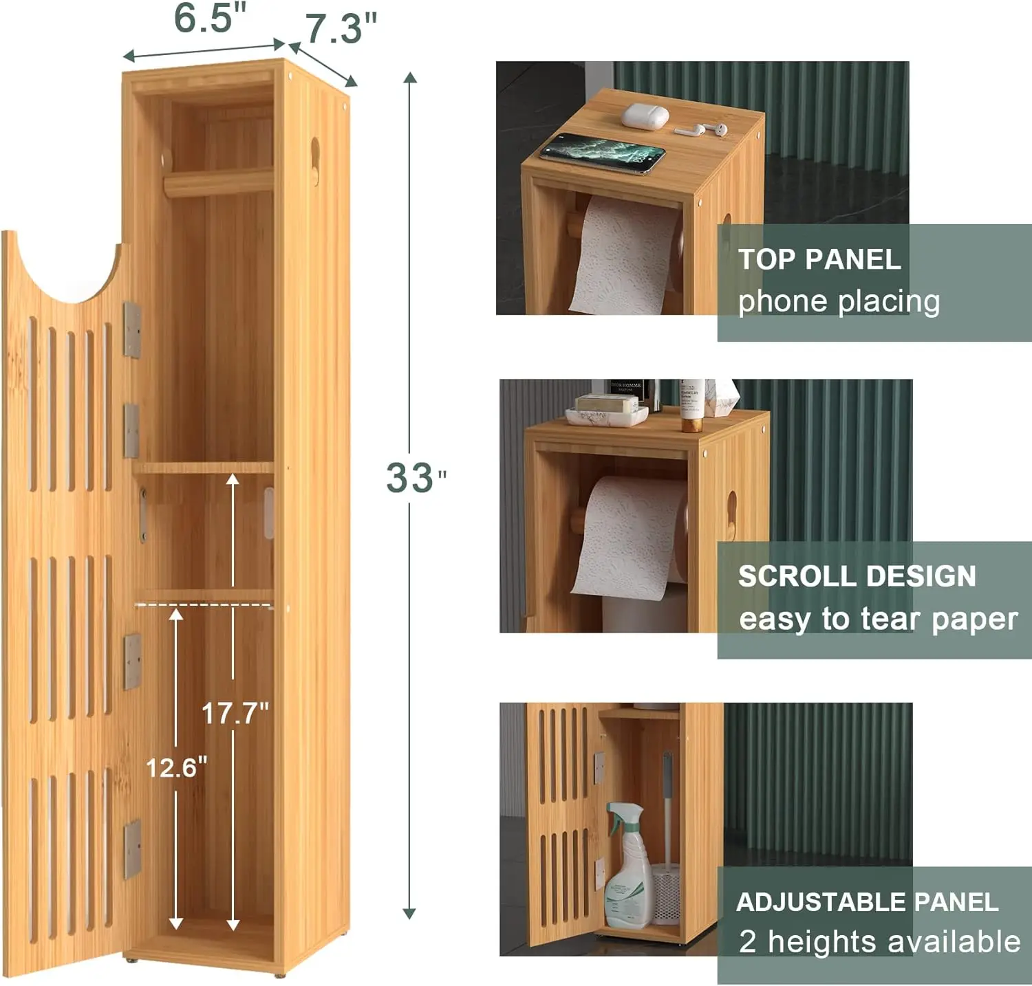 product bamboo slim bathroom storage cabinet narrow toilet paper holder freestanding tall organizer for toiletries  bathroom essentials-9