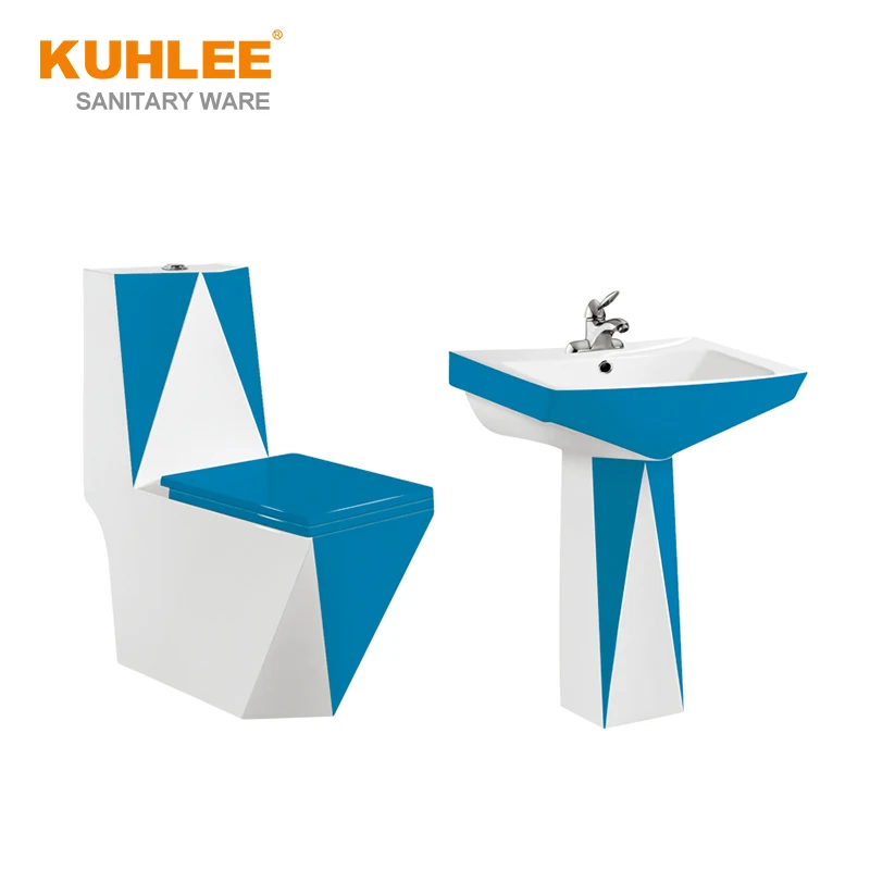 Middle East Hot Sale Ceramic Colorful Bathroom Toilet Sets Sanitary Ware  Diamond Golden color Suite