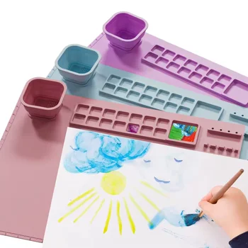 Silicone Painting Mat With Cup 2023 New Arrival Silicone Craft Drawing Mat Art Educational Toy Non-toxic Reusable Easy to Wash