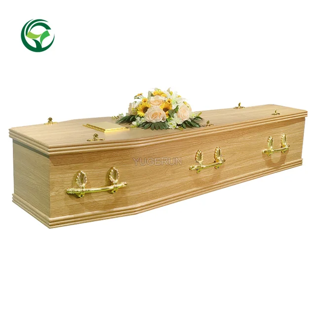 Wholesale Cheap Chipboard Veneered Oak Coffin European Style MDF Paper Veneer Coffin Cremation Low Price Funeral Coffin Casket
