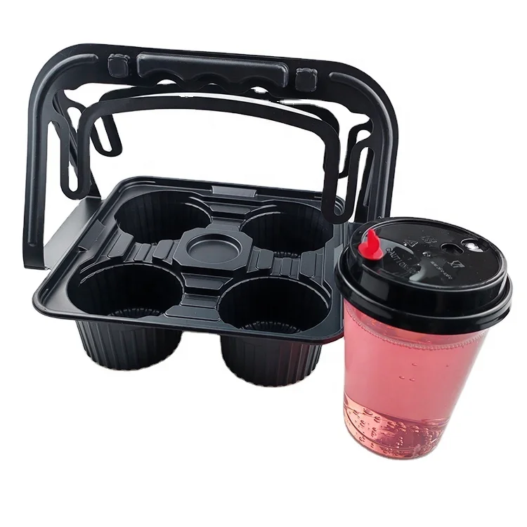 Coffee to Go Carrier Drink Takeout Plastic Holder Drink Carrier With Handle  Disposable for 4 Cups Box Packaging