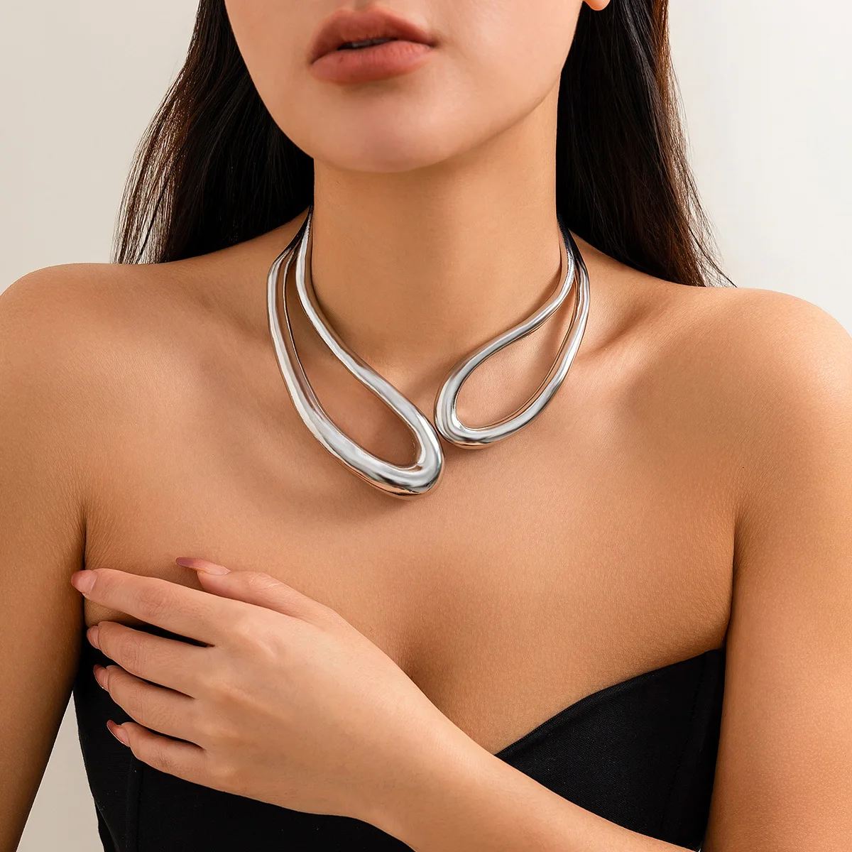 Exaggerated Design Gold Plated Irregular Fashion Jewelry Jewelry Sets Big Open Twist Knot Choker Necklace Bracelet Femme