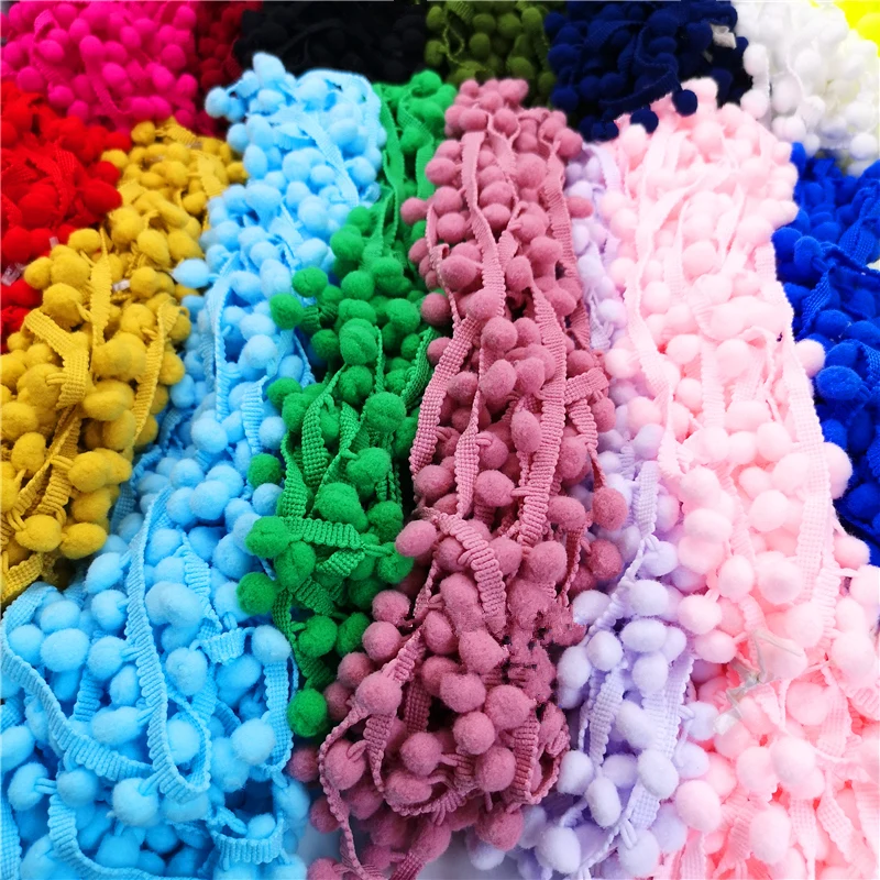 Yalulu 20 Yards New Double Row Mini Pompom Trim Fringe Ribbon Pom Pom Crafts Lace DIY Sewing Accessories Decoration Beige 