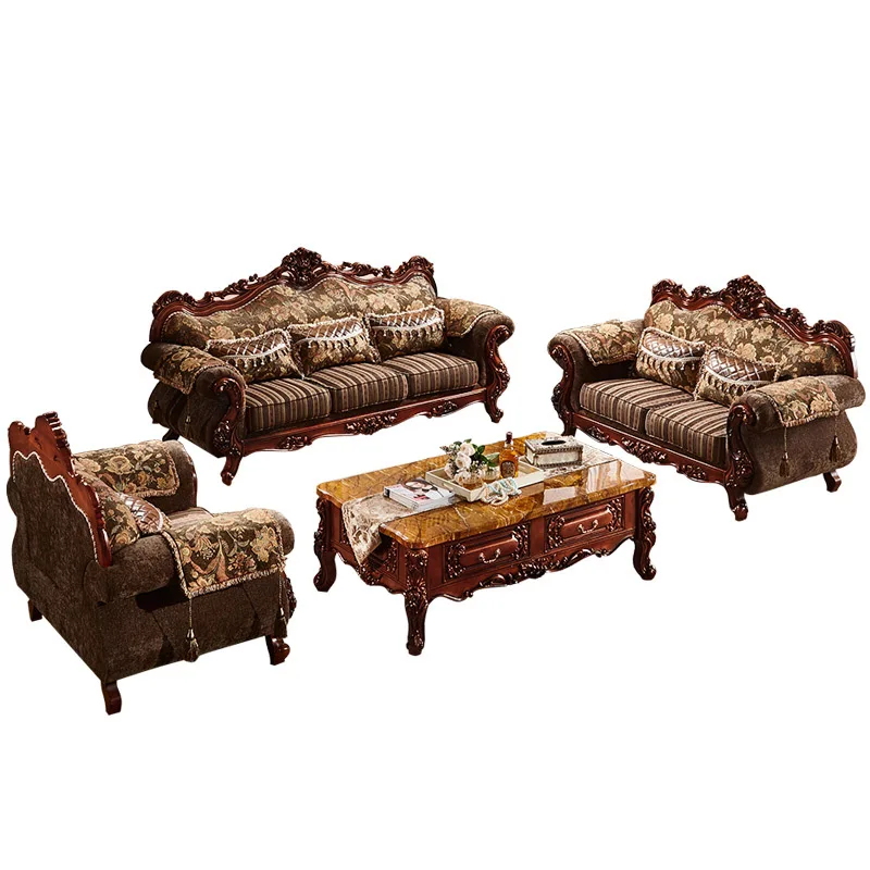 Royal European Solid Wood Carved Sofa - Retro Living Room Set