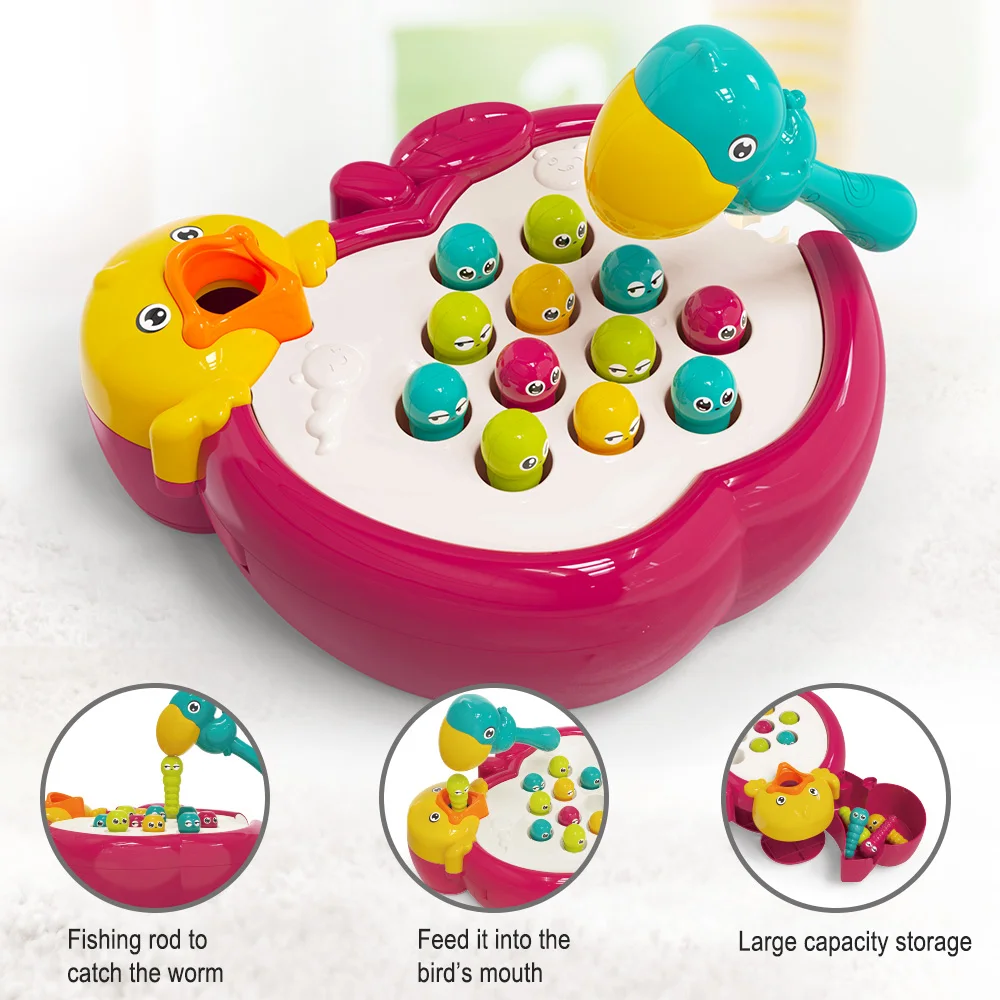 Customizable Interactive Worm Catch Game Durable Electronic Fishing Toy with Sound for Family Play