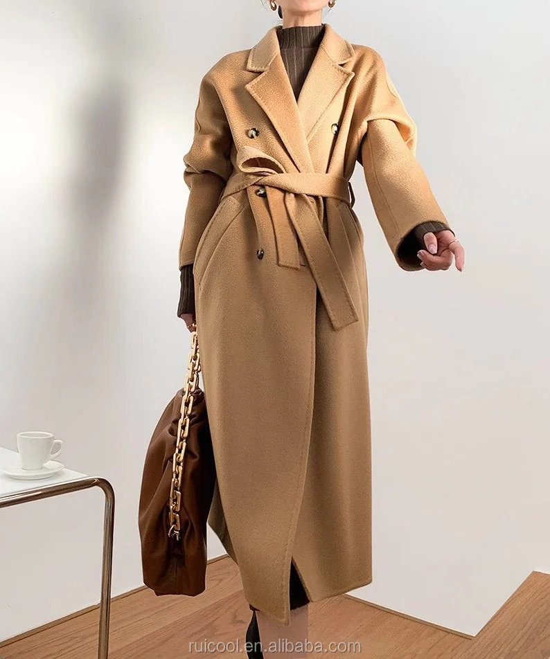 Camel Pea Coat High Quality Double Breasted Women's Trench