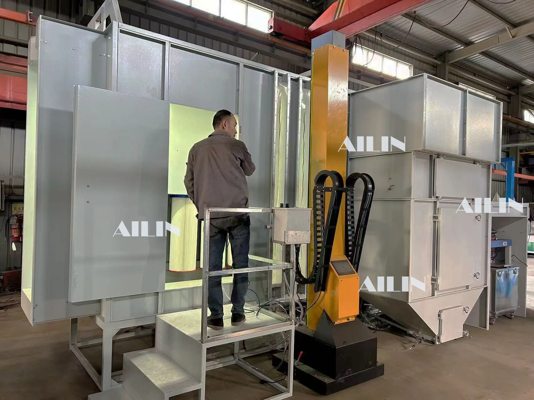 Ailin  Automatic  Electrostatic Powder Coating Spray Painting Line Chain Powder Coating Line Powder Coating Production Line