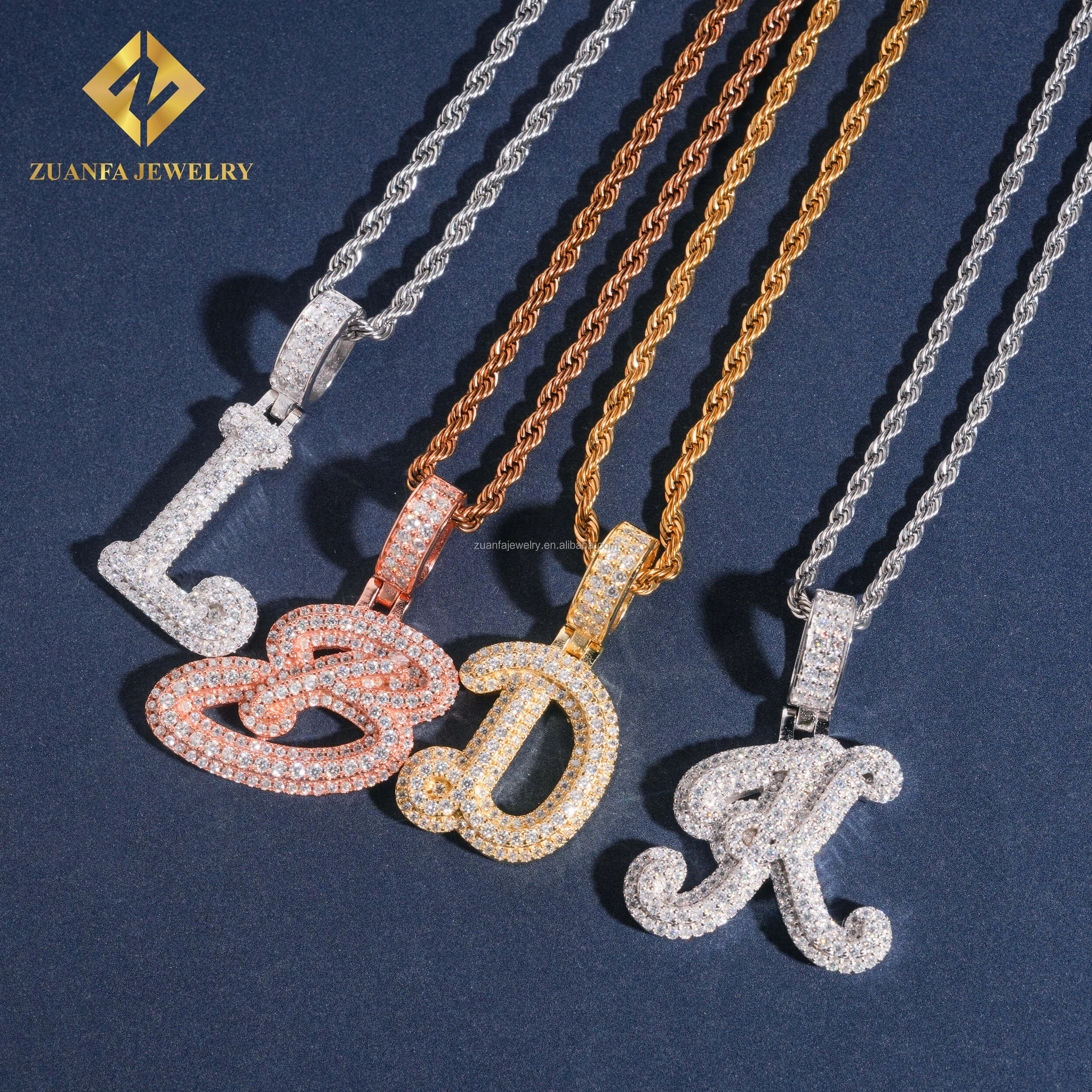 Wholesale Price Stylish Pass Diamond Tester Iced Out Hip Hop Jewelry 925  Silver VVS Moissanite Diamond Initial Letter Pendant