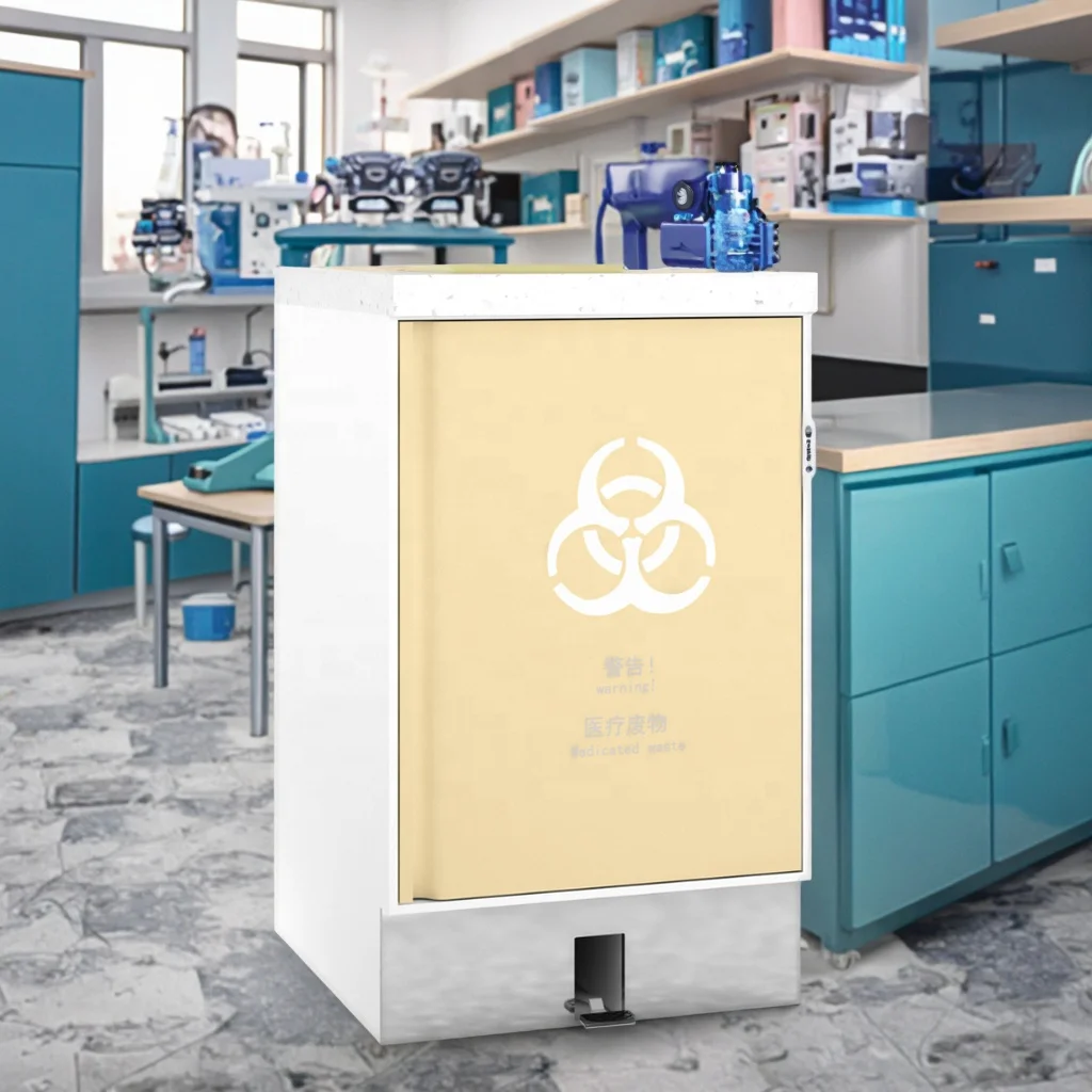 Modern Hands-Free Foot Pedal Trash Cabinet System 800mm Hospital Waste Management Odor Lock Seal Removable Stainless Steel 4