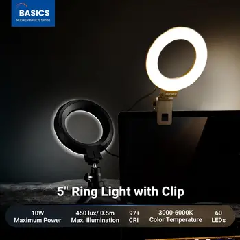 NEEWER Basic 5" Ring Light for Video Conference Lighting, Clip on Light Kit with Desk Tripod Stand for Monitor Laptop Computer detail image