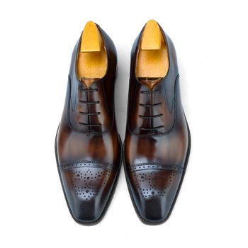 F64-SH2 New Stylish Classic Brogue Oxford Office Wedding Fashion Handmade Genuine Leather Formal Mens Dress Shoes