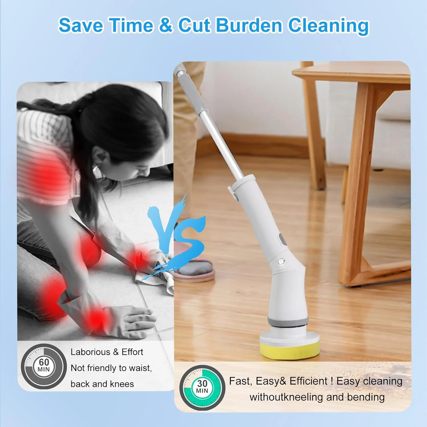 Automatic Cleaning Brush With 6 Heads Handheld Long Handle Rotation ...