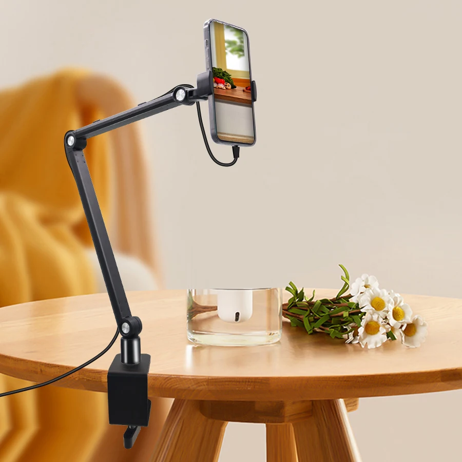 360° Adjustable Bedside Phone Holder, Flexible Gooseneck Tablet Stand for Bed/Desk, Heavy Duty Metal Clamp Mount