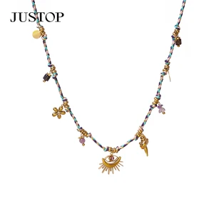 Non Tarnish Evil Eye Jewelry Necklace Heart Charm 18K Gold Devil Eye Necklace Crystal Rhinestone Amethyst Lucky Stone Necklace