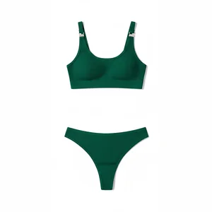 Wholesale Sexy Underwear with High Density Vertical Ribbed Stretch Fabric Athletic Bralette Women Lingerie for Sexy Panties