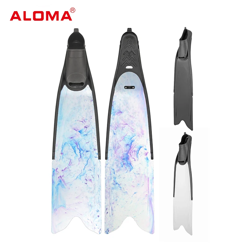 Custom aloma spearfishing odm oem tpr 발 주머니 pp 스쿠버 다이빙 장비 플리퍼 블레이드 긴 지느러미 프리 다이빙 지느러미