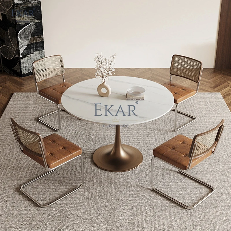 product new design ekar elegant ash dining table with stainless steel legs kitchen table set 4 chairs-62