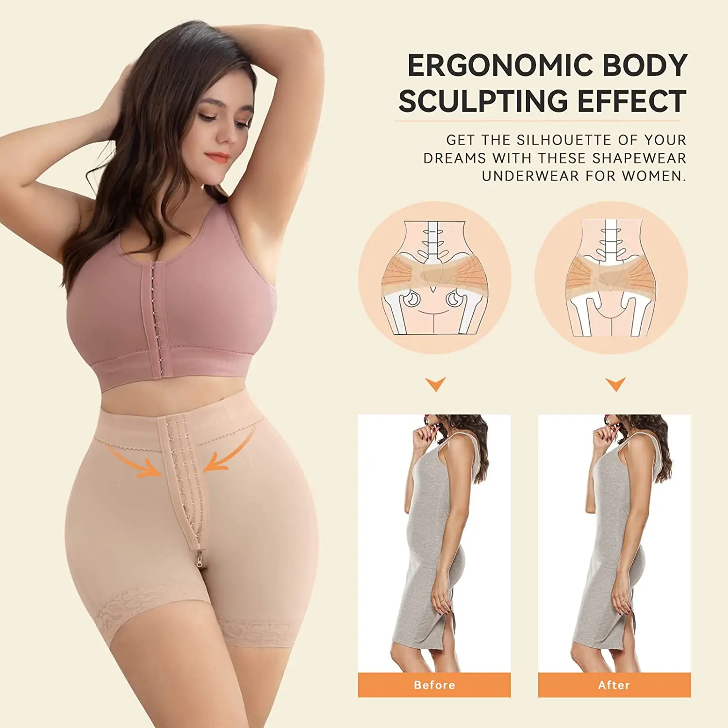 Faja Modellante Colombiana – Pantaloncino Shapewear Con Push Up E Controllo Pancia – Bianco/Nero