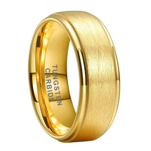 Coolstyle Jewelry 8mm Gold Stepped Brushed Tungsten Carbide Ring for Men Women Fashion Anniversary Engagement Wedding Band