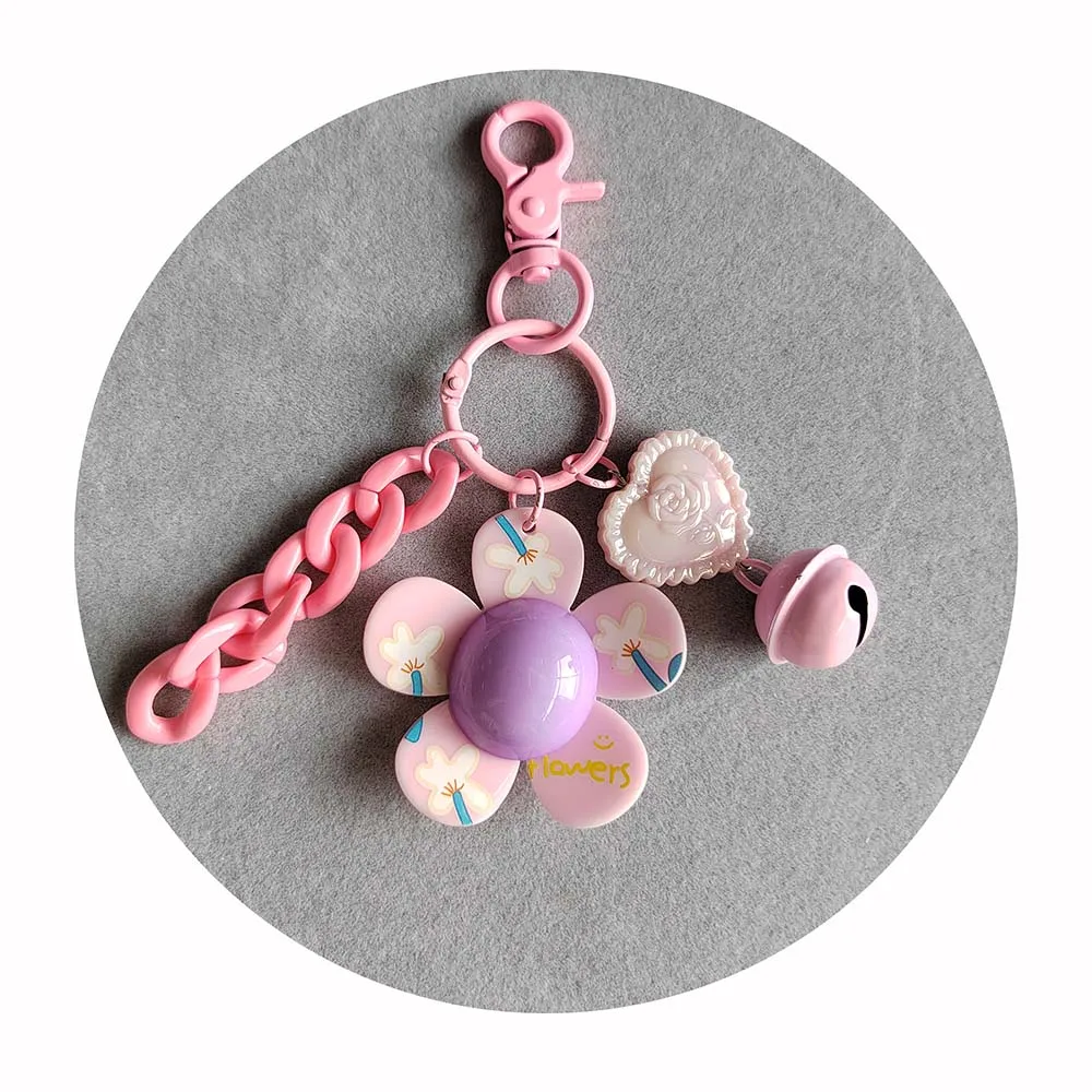 Flower Bell Keychain Acrylic Chain Key Ring Women Wallet Bag Pendant Charms