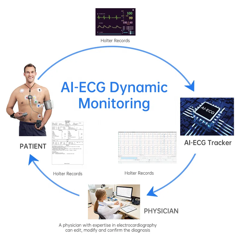 Dynamic ECG Systems 24 Hours Record ECG Holter CE Certificated 12 Leads
