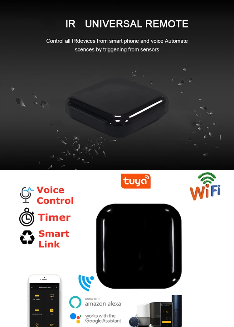 Wifi Universal Tuya Infrared IR Remote Control for Smart Home Control for TV DVD AUD AC Air Conditioner Works with Alexa Google