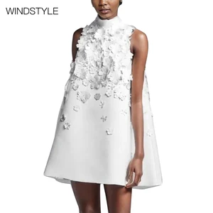 OEM/ODM Women's Summer Sleeveless Dress with Three-Dimensional Floral Bead Design Loose Skirt & Stand Collar