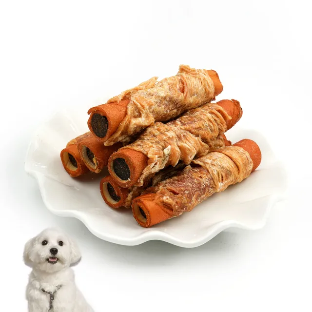 Wholesales High protein Pet Treats Chicken Beef Leather Sandwich Rolls Chewing Snacks for Pets