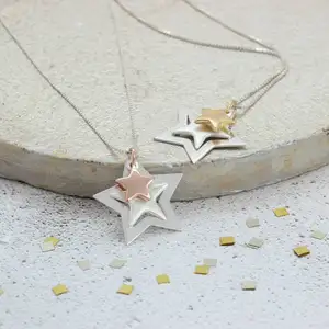 MeiLong Jewelry Factory Wholesale Slider Charm Star 925 Sterling Necklace Twinkle Triple Silver Star Minimalist Pendant Necklace