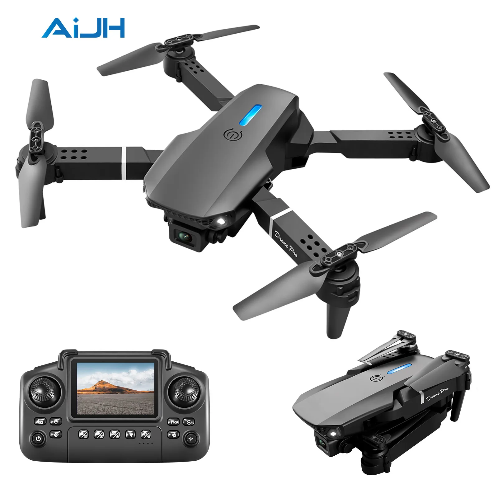 AiJH Built-in HD Dual Camera E88 Drone Photo Video and Real-time Transmission Drons With Screen Remote Control Drone