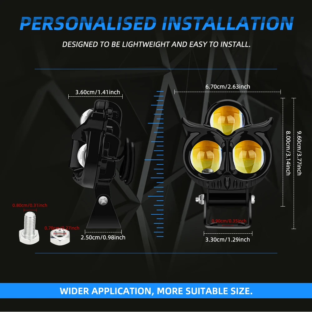 Owl 3-Eye LED Motorcycle Headlight - Waterproof Aluminum Flashing Light ...