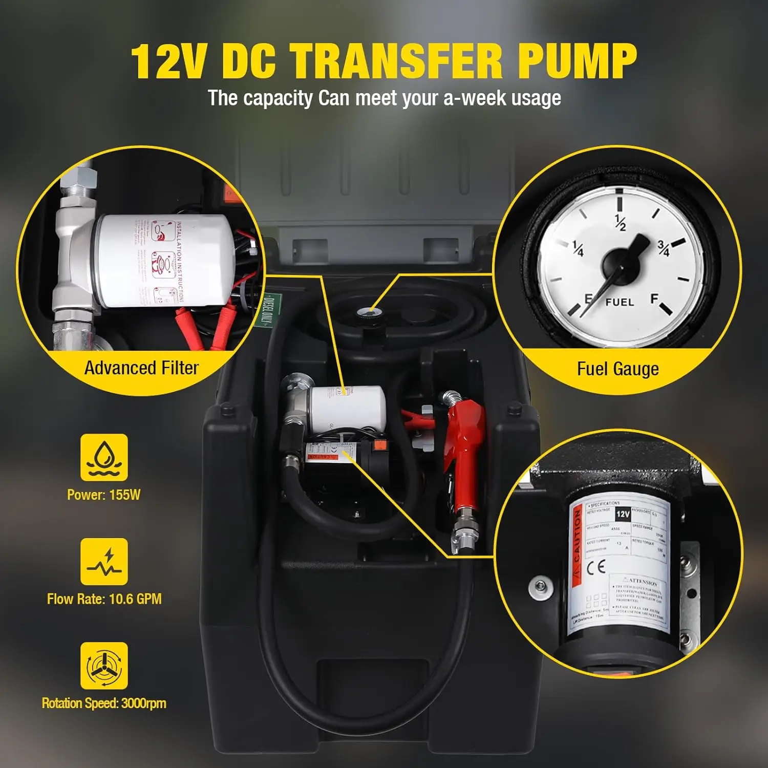 480L Portable Diesel/Gasoline Fuel Tank with Pump Plastic for