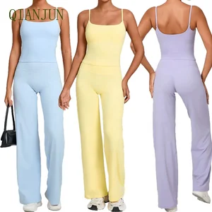 Custom Logo Gym Fittness Yoga Wear Tracksuit Slim Fitting Squared Back Design Outdoor Running Sports Vest Suit