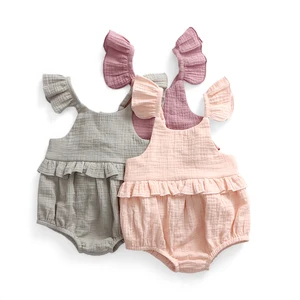 Wholesale Newborn Baby Clothes Romper Linen Solid  Infant & Toddlers Summer Bodysuit Flutter Sleeve Rompers