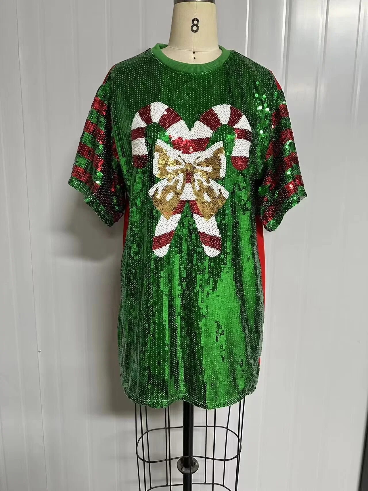 Women Merry Christmas Sequin Dress Graphic Tunic Length Football Jersey  T-Shirt Body Dress