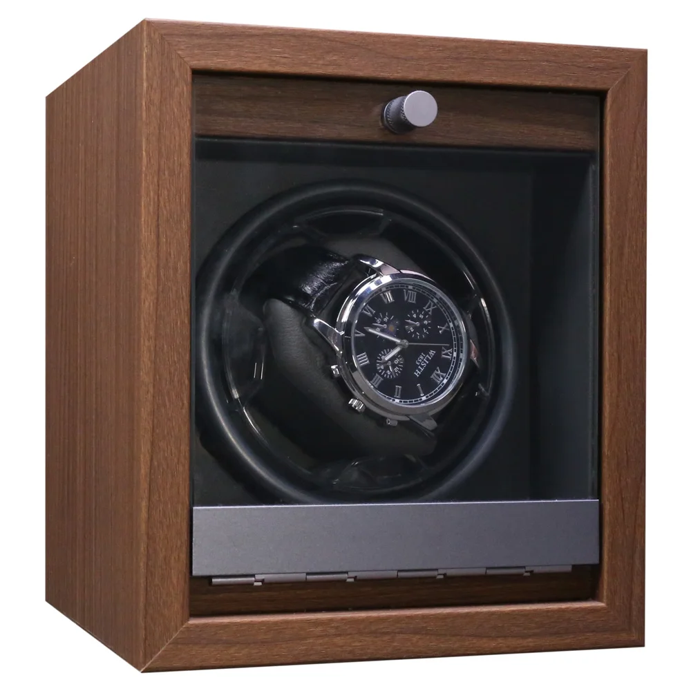 PWW899 Boîte à remontoir pour montre simple en grain de noyer avec lumière PWW899 Boîte à remontoir pour montre simple en grain de noyer avec lumière