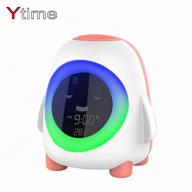 The Children Sleep Training LCD Cartoon Night Light Funny Alarm Clock