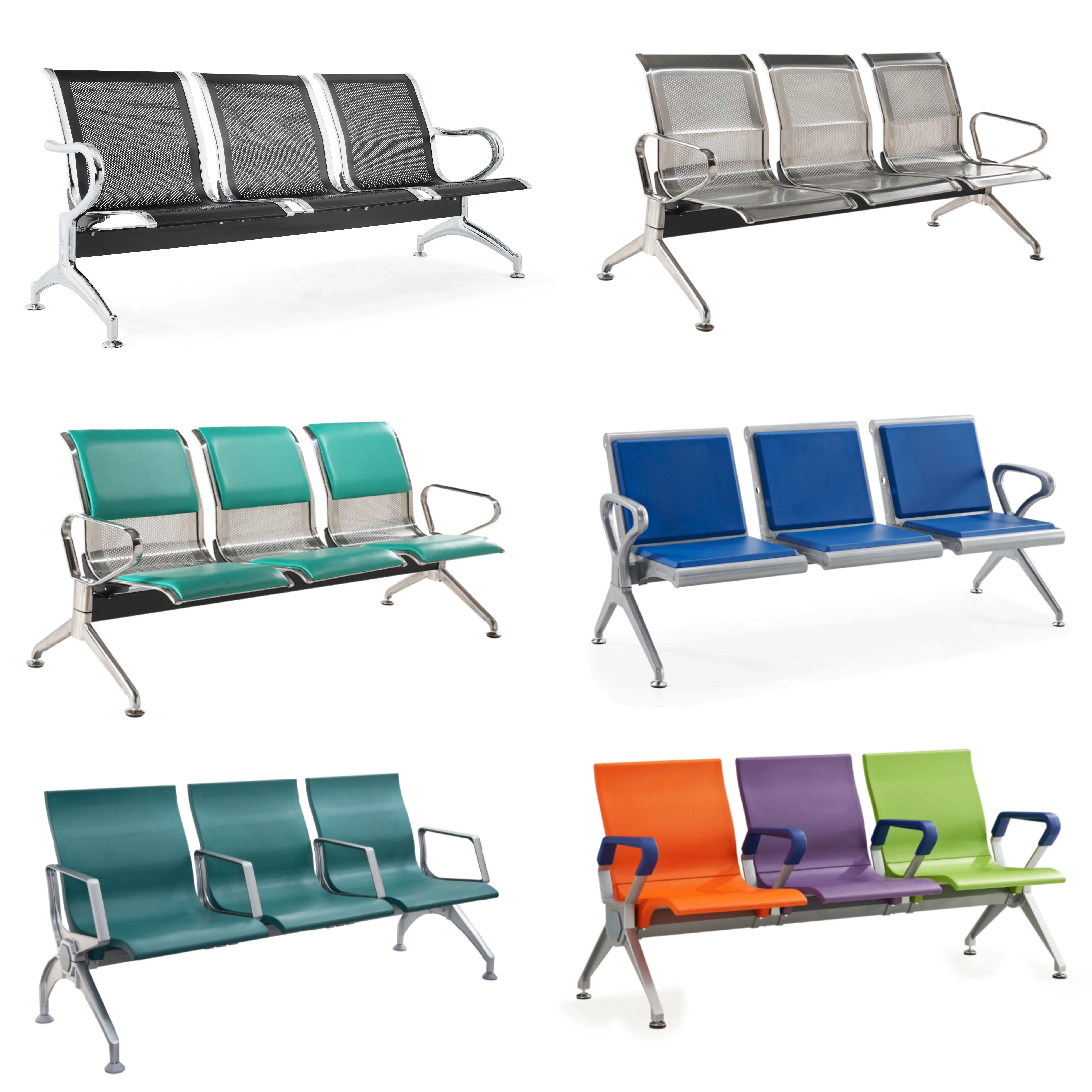 Clinic Office Seating Bench Waiting Chair 3 Seats Metal PU Airport Hospital Station Gang Bench Chair Wait Sillas De Espera