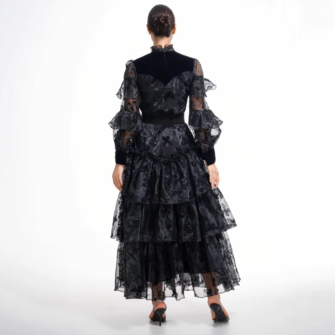 black organza dress design Buy Black Designer Handpainted Floral Organza Suit Set for Women